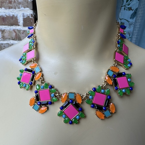 Kate Spade Statement Bib Necklace 17" Resin Beads Enamel Geometric Multicolor - Picture 1 of 11